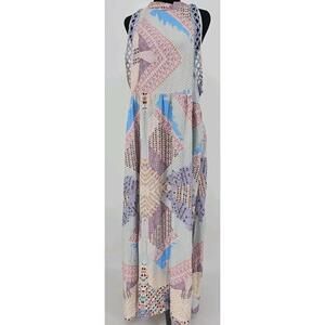 Jaase Patchwork Dress Medium Crochet Trim Cottagecore‎ Prairie Boho